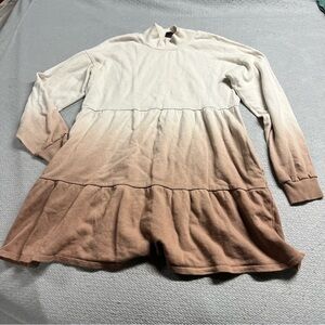 Wild Fable Tan Beige Ombre Tiered Mock Neck Long Sleeve Sweatshirt Dress Medium